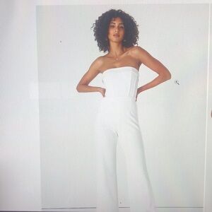 Lulu’s Hype Me Up White Strapless Wide leg Jumpsuit Size L. Fold over …